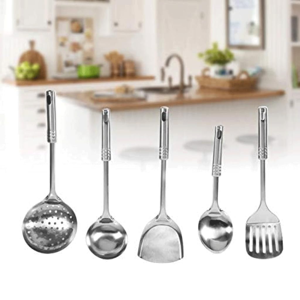 Espátula de acero inoxidable, juego de utensilios de cocina, espátula para freír el hogar, cuchara de fuga grande, espátula gruesa
