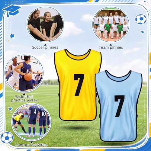 Image of Yahenda 24 Pcs Sports Pinnies Soccer Scrimmage Practice Vests Numbered Soccer Team Pennies with Belt for Adult