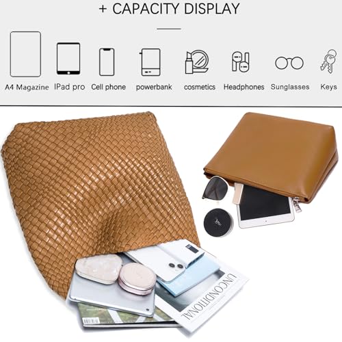Image of JINMANXUE Woven Tote Bag for Women, Fashion Hobo Handbag, Travel Top-handle Shoulder Bag, Beach Underarm Bag with Purse