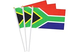 South African Flag | Mini Hand Held Flags Small Stick Decorations [12 Pack]