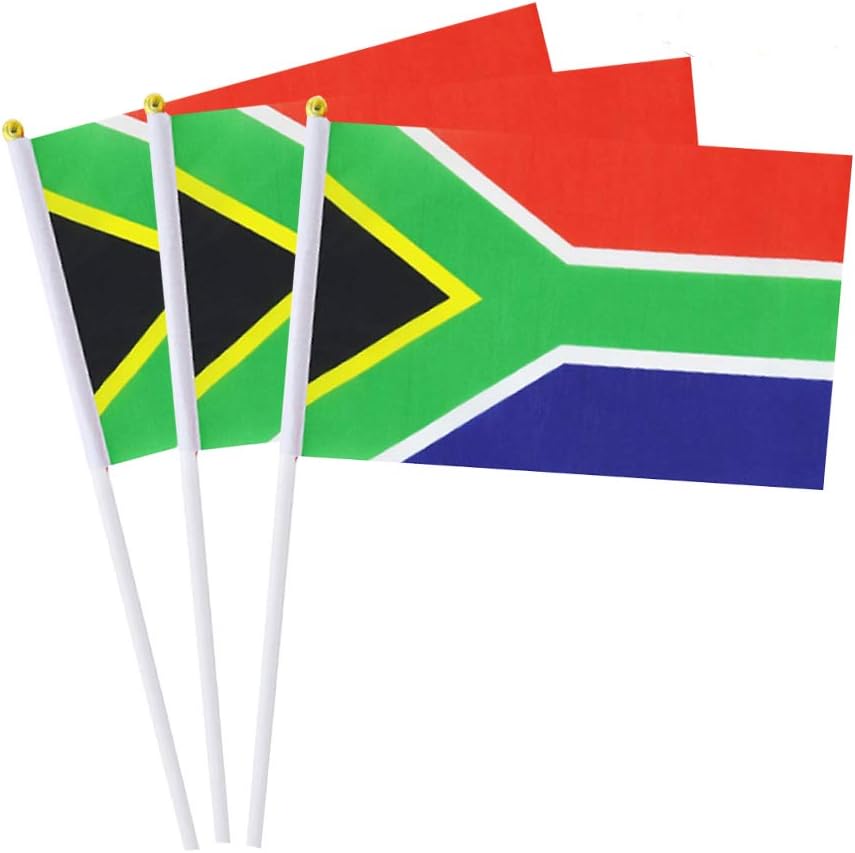 mflagperft South Africa Flag South African Small Stick Mini Hand Held Flags Decorations 1 Dozen (12 pack)