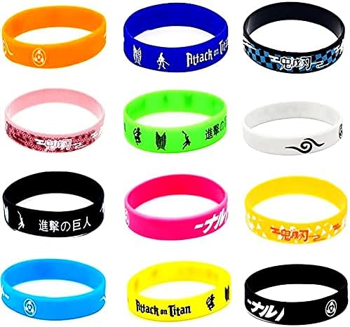 12pcs Anime Character Symbol Bracelet Cosplay Rubber Wristband Silicone Bracelet for Girls Boys