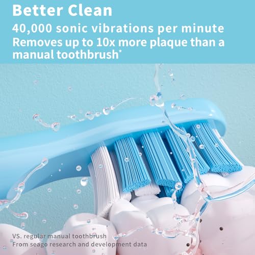 Image of Seago Electric Toothbrush, Rechargeable Electric Toothbrush with 2 Brush Heads, 40,000 VPM, 5 Cleaning Modes with Teeth Whitening, 30 Day Battery Life - Ideal for Adults and Children, SG-2303