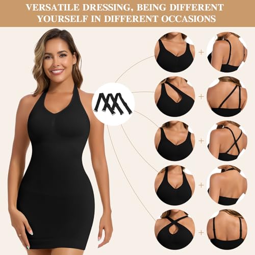 JOYSHAPER Shapewear Slip Dress with Built in Bra for Women Halter Shapewear Dress Tummy Control Full Slips Adjustable Strap4