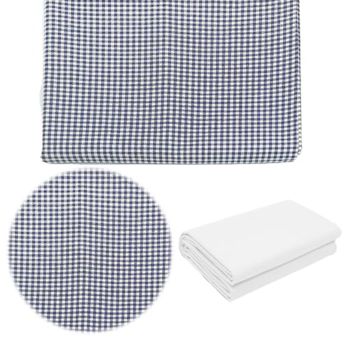 Tela De Algodón a Cuadros Vendida Por Metro De 100 cm x 160 cm De Ancho Con Cuadros Rústicos Para Costura Decoración Cortinas Cojinesy Delantales (Azul)