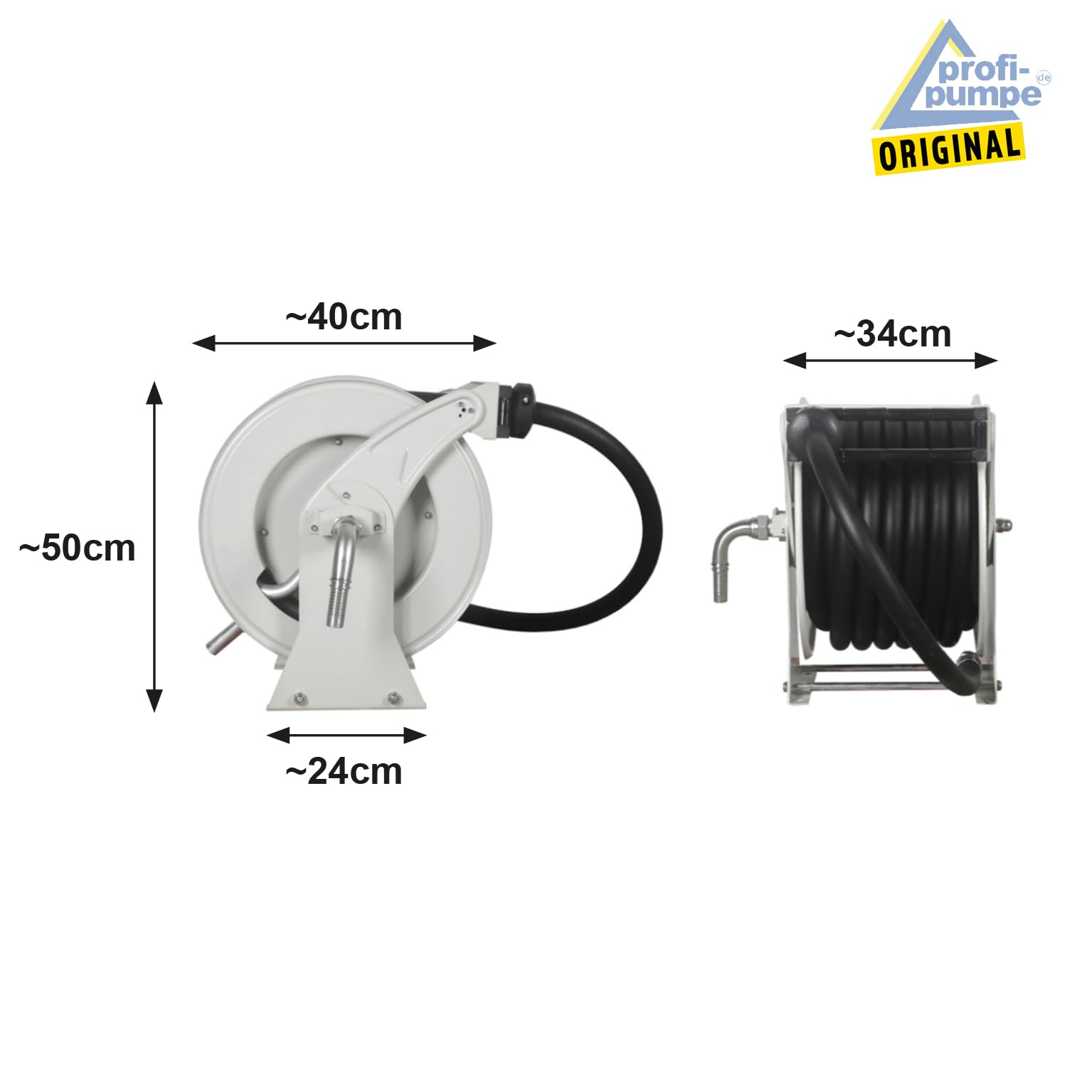 Avvolgitubo da 15 m, per diesel con avvolgimento a molla, tubo in gomma, 25 mm, pressione di esercizio fino a 300 psi/ca. 20 bar
