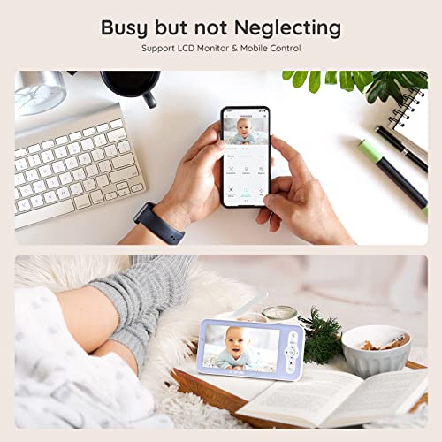 Boifun Baby Monitor With Camera And Audio, 5-Inch Screen, 1080P Wifi Camera, Motion & Cry Detection, Humidity & Temperature Monitoring, Pan-Tilt-Zoom, Night Vision, Two-Way Audio [Smart App Control] #TOP1