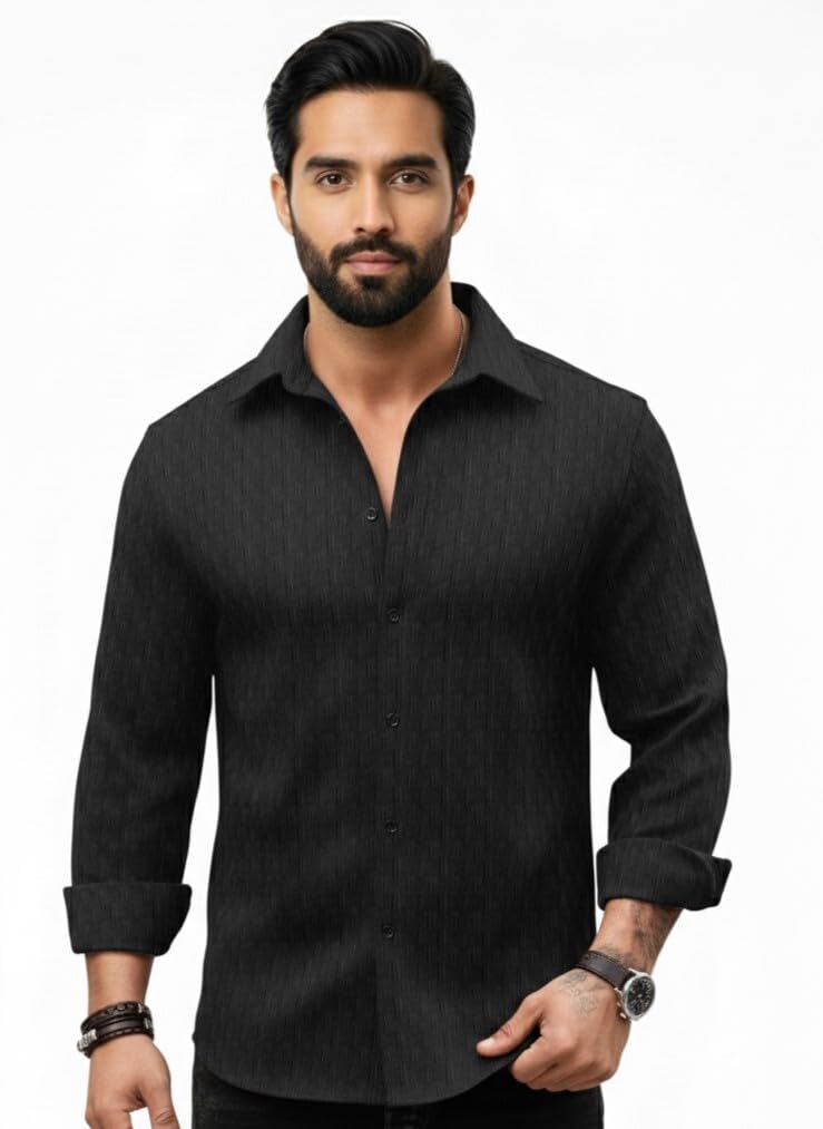 amazon brand - inkast Men's Regular Fit Button Down Dress Shirts Textured Long Sleeve Casual Hawaiian Shirt-picture-25