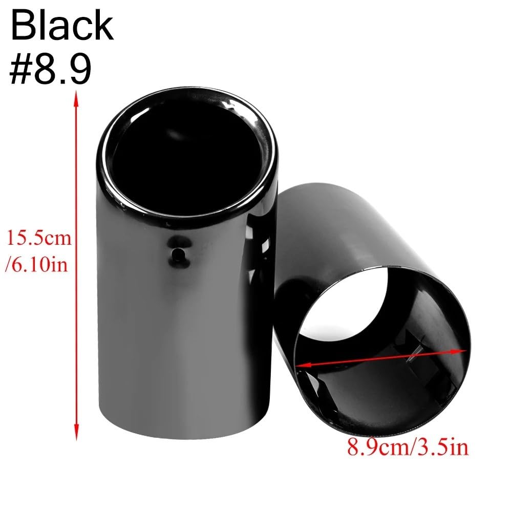Uitlaat Trim 2 sztuk/zestaw chromowane osłony rur wydechowych ze stali nierdzewnej(Black-8.9cm)