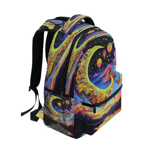 Colorful Moon Flower Backpack for School Boys Girls Adults Kids Bookbag Laptop Bag 15L2