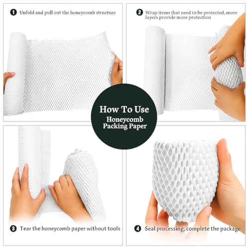 Image of Honeycomb Paper Wrap for Packing | Shock-Absorbent Expandable Kraft Cushion Paper for Gifts, Moving & Shipping Protection (white, 50 Meter x 10 inch Roll)