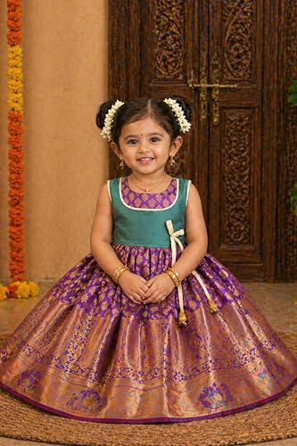 Image of TotzTouch Baby Girl Ethnic Wear Dress | Traditional South Indian Pattu Langa for Girls