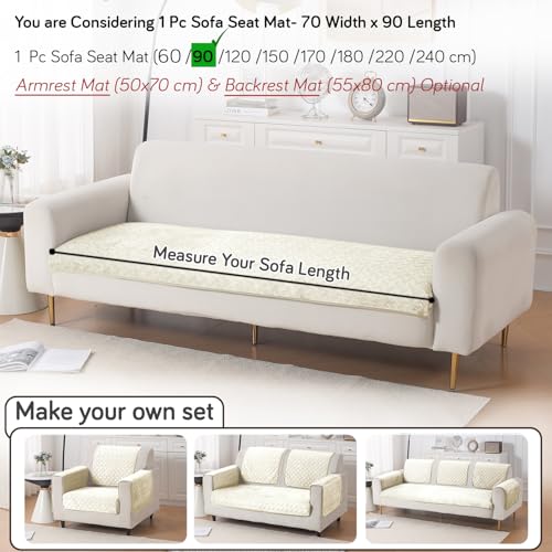 Image of HOKIPO Velvety Quilted Anti-Slip Sofa Cover Mats for L-Shape & 1 /2 / 3 Seater Sofa |DIY Sofa Cover Set, 'Softline Quilted Series' 70(W) x 90(L) cm | Butter Cream (AR-6314-CRM)
