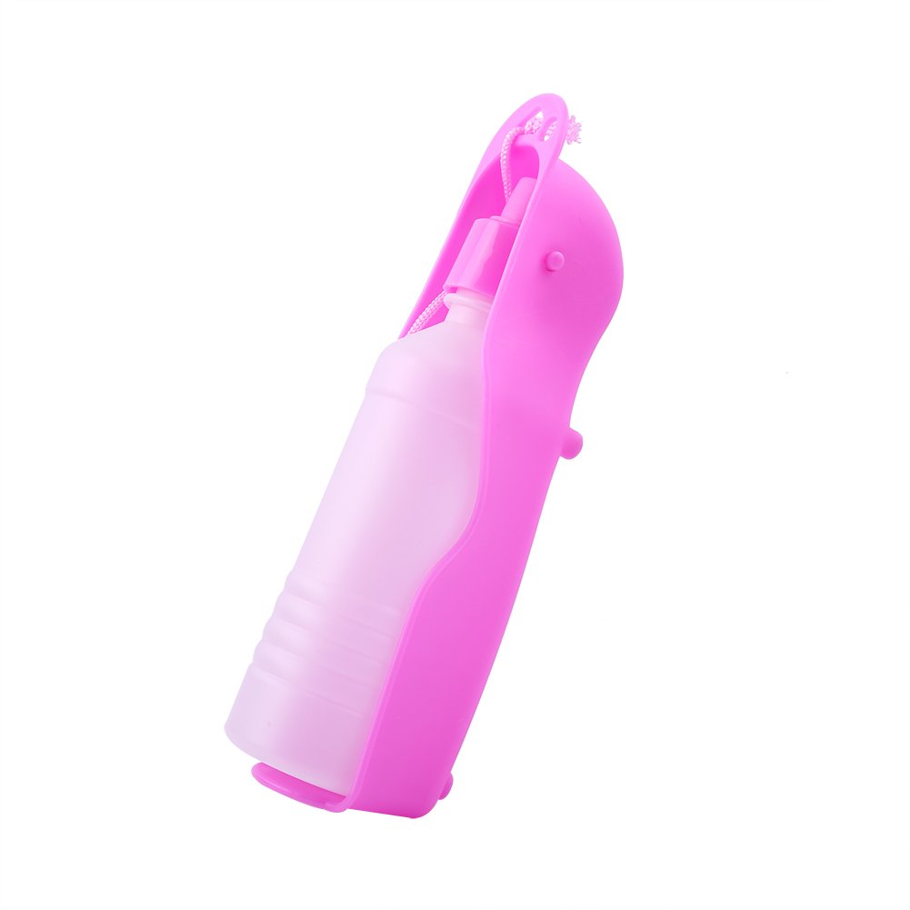 Naroote Portable Love Pet Dog Water Bottle for Travel Drinking 250ml/500ml Pink/Red/Blue Ideal for Walks, Hikes, Sports, Beach, Camping, Hand Held Plastic Bottle with Tray for Dogs and Cats (250ml)