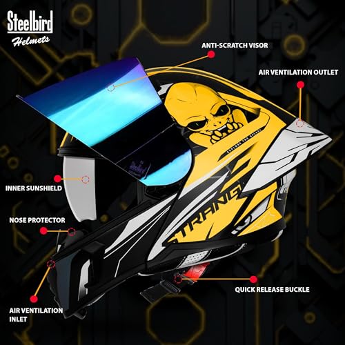 Image of Steelbird SBA-20 Strange ISI Certified Flip-Up Graphic Helmet for Men with Inner Silver Sunshield