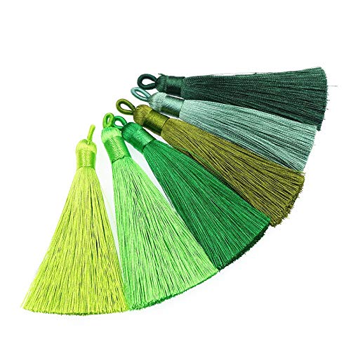 QUNINE 10 Pezzi 8 cm Colore Poliestere Nappe di Seta di Ghiaccio mestiere Fai da Te segnalibro Ciondolo Vestiti Gioielli Nodo Cinese Frange Rifiniture Cucito Accessorio-caffè Nappa (Verde Nappa)
