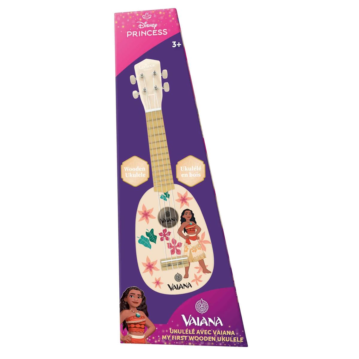 Lexibook, Disney Vaiana, Il Mio Primo Ukulele in Legno, 4 Corde in Nylon, 53 cm, Guida Inclusa, Blu, K230VNLXB
