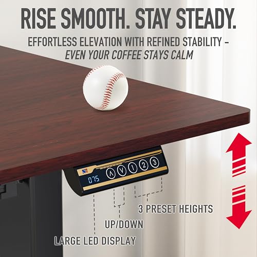 Image of SHW 55 x 28 Inches Electric Height Adjustable Standing Desk with Drawer and Memory Preset, Cherry