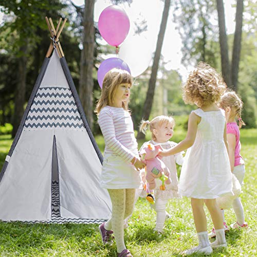 Relaxdays tipi speeltent kind, met vloer, tent kinderkamer, wigwam kindertent, HxBxD: 150 x 120 x 120 cm, wit-grijs - Afbeelding 6