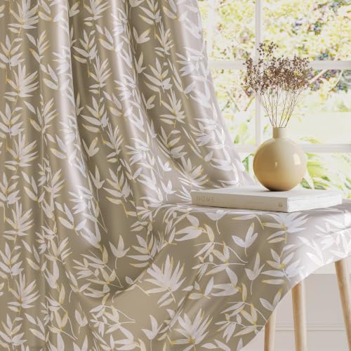 Image of HOKIPO Luxe Foliage Foil Printed Curtains 7 Feet Long Set of 2, Taupe