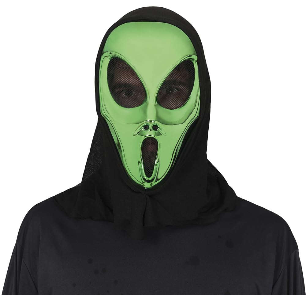 FIESTAS GUIRCA | Máscara Alienígena con Capucha (Talla Única) - Accesorio de Disfraz de Alien para Halloween y Fiestas de Cine - Ideal para Adulto Unisex - Verde y Negro