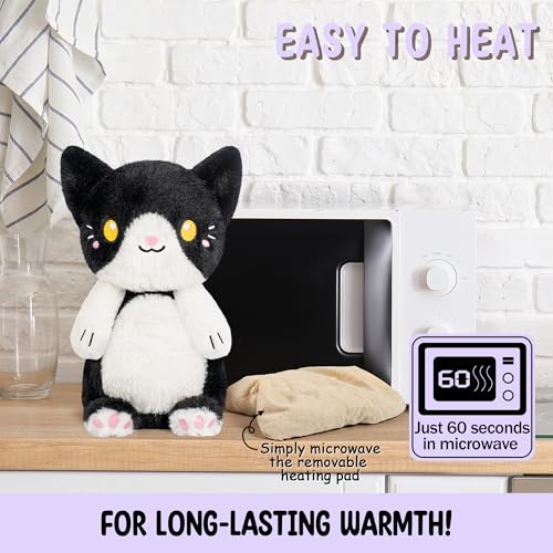 Image of Tuxedo Cat Microwavable 1.5 lbs Unscented Heating Pad for Women and Kids- Cute Soft Cozy Pillow Plush Heatable Warm Stuffed Animals - Kawaii Hot and Cold Plushie - Tuxedo Cat Gifts for Girls and Women