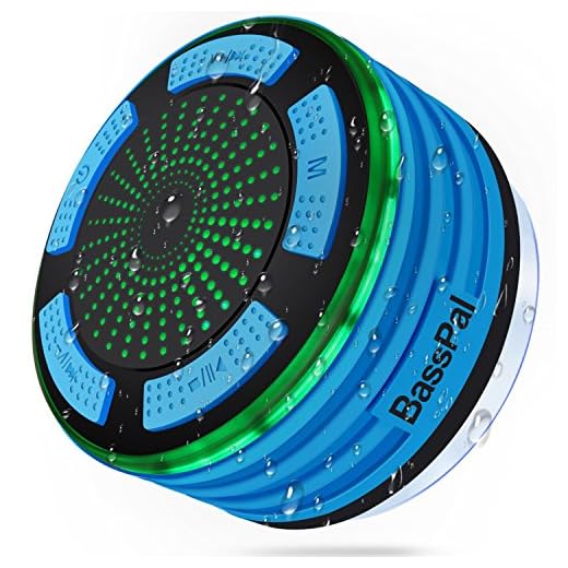 BassPal Shower Speaker Waterpoof IPX7, Portable Wireless Bluetooth Speakers with Radio, Suction Cup & LED Mood Lights, Super Bass HD Sound Perfect Pool, Beach, Bathroom, Boat, Outdoors (01.Blue)