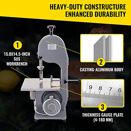 Vbenlem 110V Bone Saw Machine, 850W Frozen Meat Cutter, 1.12Hp Butcher Bandsaw, Thickness Range 4-180Mm, Max Cutting Height 200Mm,Workbeach 14.5X15Inch, Work Speed 15M/S, Equipped With 3 Sawing Blades #TOP2