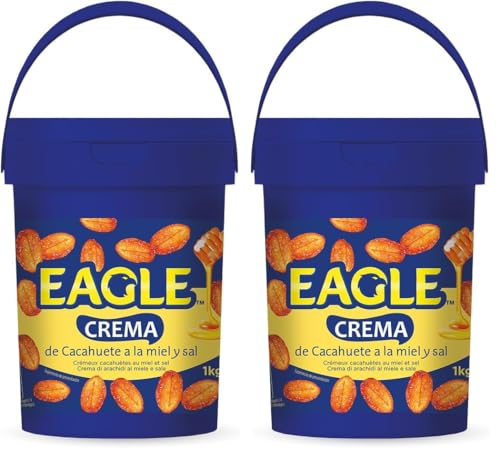 Eagle - Crema de Cacahuete Frita con Miel y Sal 1kg - Sin Gluten, Sin Lactosa, Vegetariana, Cremosa Untable, Sin Aceite de Palma, Ideal para Desayunos y Meriendas (Paquete de 2)