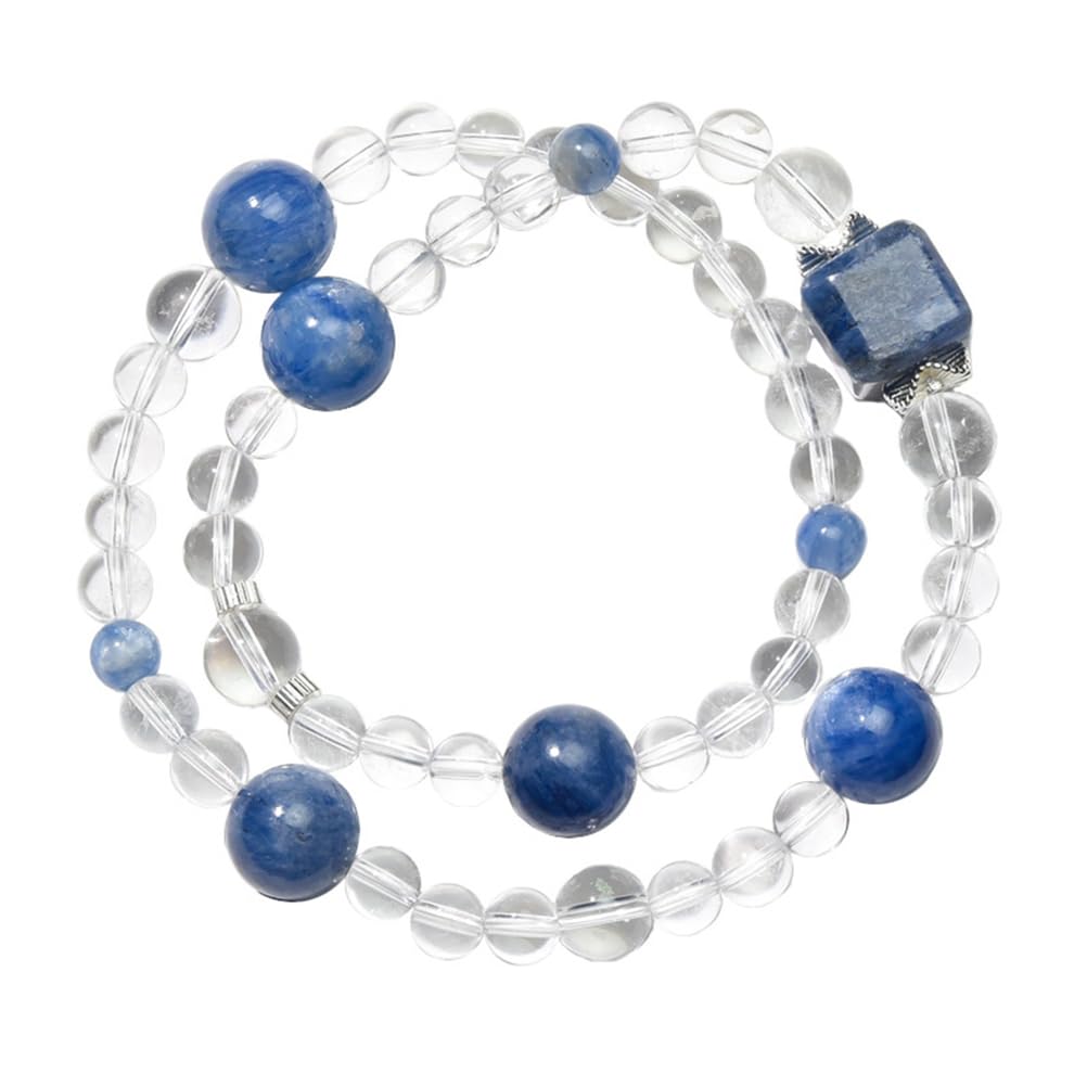 Bracciale elastico perline pietra naturale,braccialetti in cristallo fatti | Quarzo trasparente e cianite, elegante regalo di gioielli in pietra alla moda per le donne