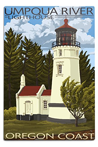 Lantern Press Umpqua River, Oregon, Lighthouse (12x18 Aluminum Art, Indoor Outdoor Metal Sign Decor)