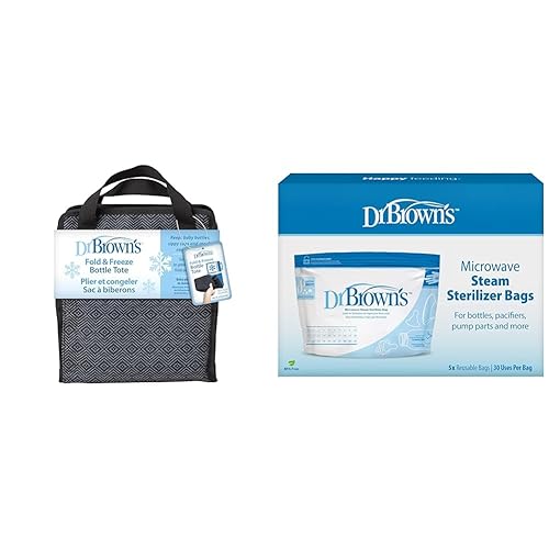 Dr. Brown's Bolsa plegable y congelada para biberones, bolsa enfriadora esencial para lactancia materna, 6 biberones de almacenamiento de leche,