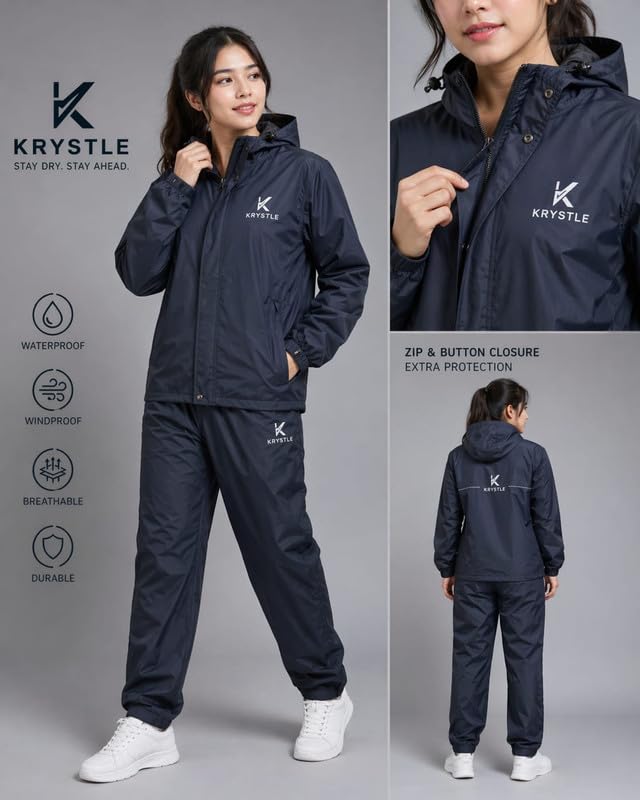 Image of Krystle Women's Waterproof Rain Suit Set - Jacket & Pants | Windproof & Lightweight (Blue,Medium)