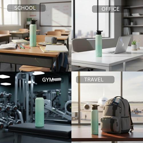 Image of Speedex Stainless Steel Water Bottle 1 Ltr, Leak Proof Sipper Cap, BIS Approved 1000 ml Metal Bottle For Daily, Office, School, Gym, Travel Use for Men, Women, Kids, Adults, Dual Green, Set of 1