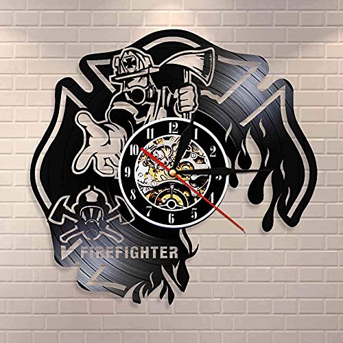 Horloge vintage pompier en vinyle noir, décoration murale pour maison