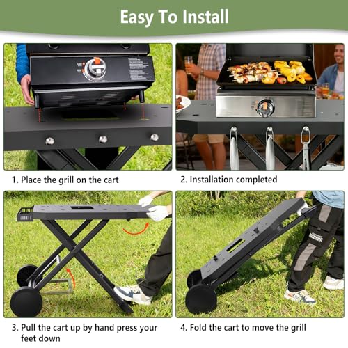 Image of Portable Grill Cart for Blackstone 17 inch & 22 inch Griddle, Foldable Grill Table with Propane Tank Holder, Outdoor Portable BBQ Grill Stand for Backyard, Camping, Tailgating