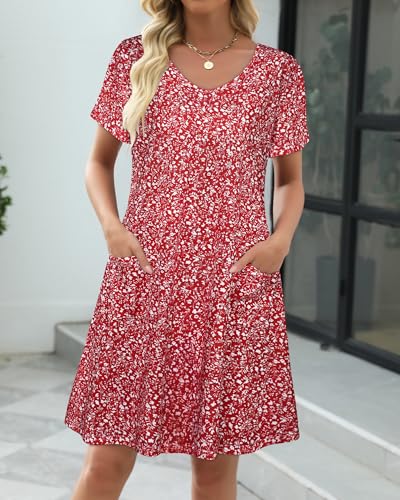 Image of CHICGAL Summer Dresses for Women V Neck Short Sleeve Casual Loose T Shirt Sundress Beach Cover Ups with Pockets 2026