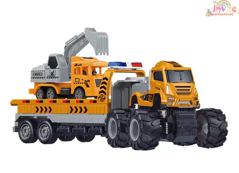 Image of 1:43 4Wd Diecast Alloy Construction Excavator Truck Toys With Friction Powered Miniature Car Vehicle Toy For Kids, Boys And Girls (Pack Of 1 - Multi Construction Excavator Truck)