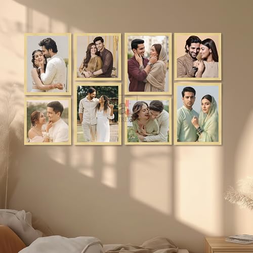Image of Art Street Photo Frame Set of 8 Beige Wall Decor Collage Display Hanging Family Picture Frames Gallery Collection Decor Items Wall Mount Frames Birthday Anniversary Gift, 8x8 and 8x12 In