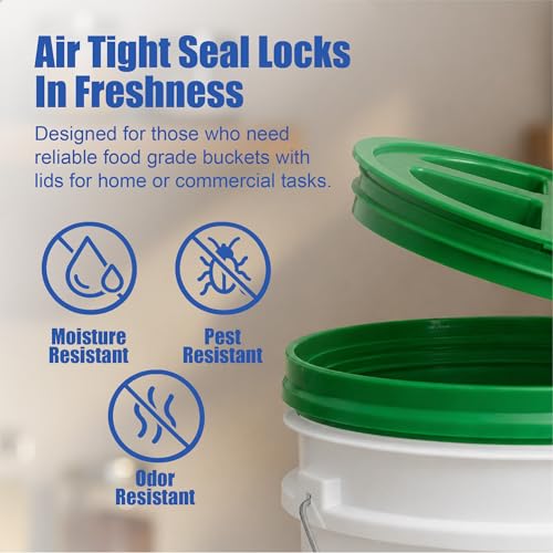 Image of ePackageSupply 5 Gallon Bucket - Food Grade w /Lid BPA-Free, White /Green, 3 | Airtight Gamma Seal Screw-On Lid, Heavy-Duty 90 Mil HDPE Plastic, Food Safe and Durable Container, Bulk Storage, Made in USA