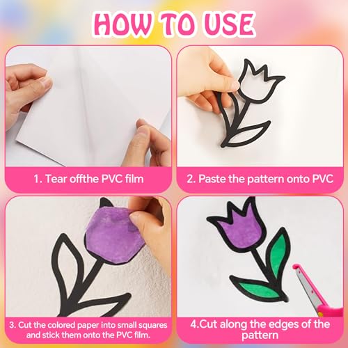 22 Stück Basteln Frühling Ostern Kinder, Ostern Basteln Kinder, Fensterbilder Frühling Bastelset, Cela inclut Fleurs,Oiseaux,Lapins,Abeilles, Papillons, Frühlingsdeko Fenster Ostern, Buntglaseffekt