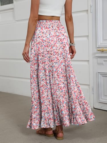 Image of ANRABESS Womens Maxi Skirt Elastic High Waist Swing Tiered A-line Flowy Pleated Boho Beach Vacation Long Skirts
