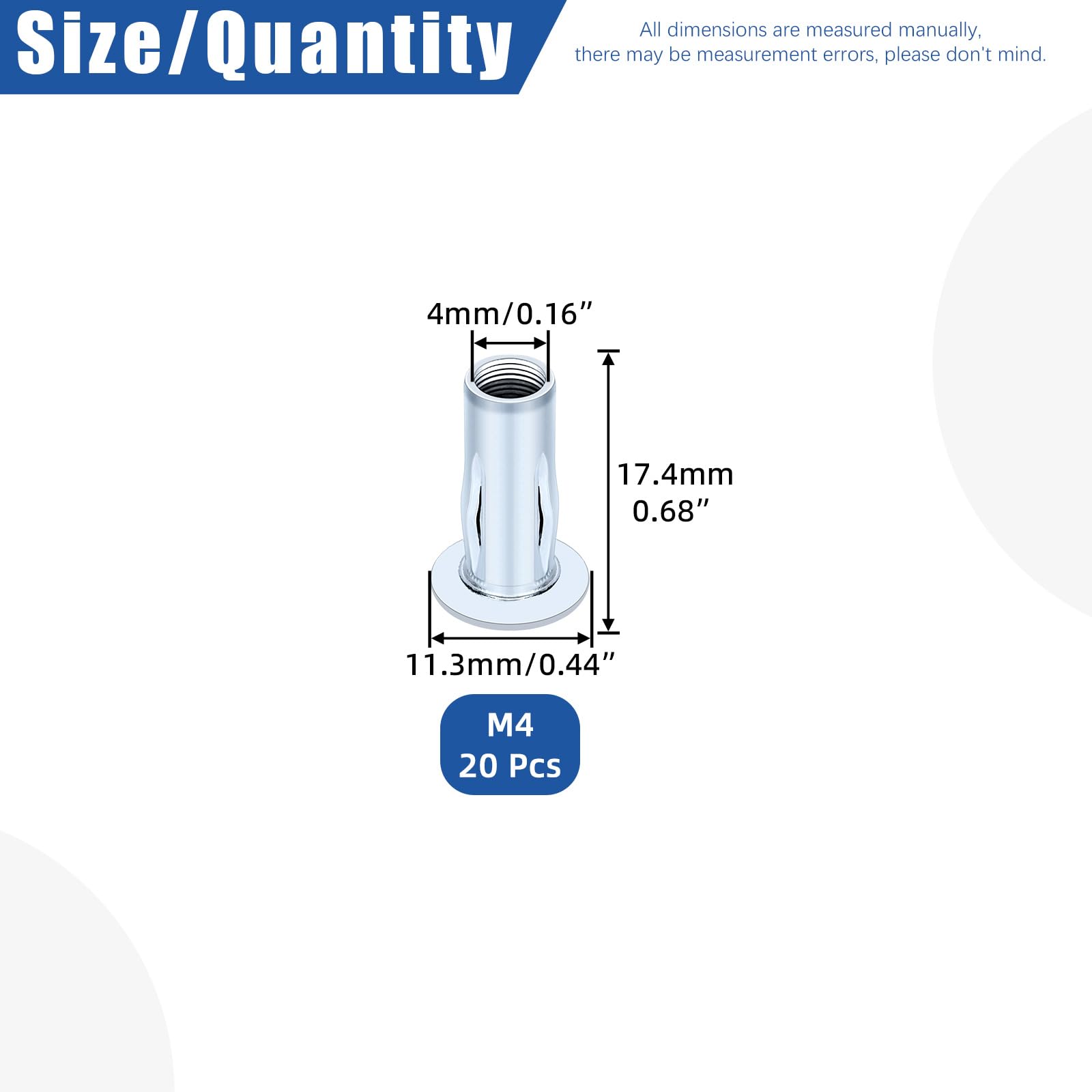 Glarks 20pcs M4 Multi-Grip Rivet Nuts Set White Zinc Plated Carbon Steel Flat Head Rivnut Pre Bulbed Shank Threaded Insert Rivet Nuts for Construction Industrial - Image 2