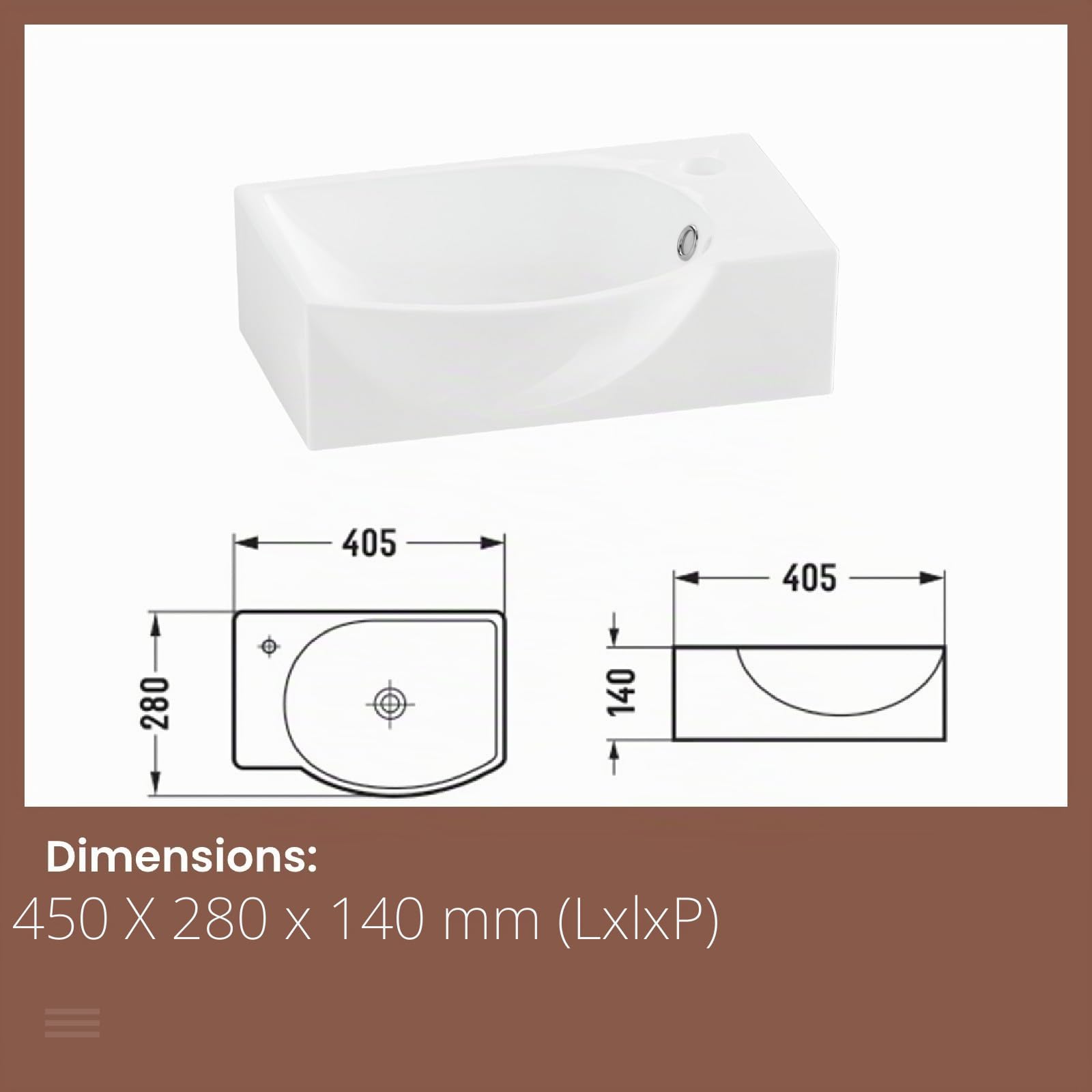 EMKE Petit lavabo d'angle mural en céramique - Blanc - 30 x 25 x 12 cm (L x l x H)
