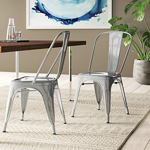 Belleze Set of (4) Vintage Style Dining Chairs Steel High Back Side (Silver)
