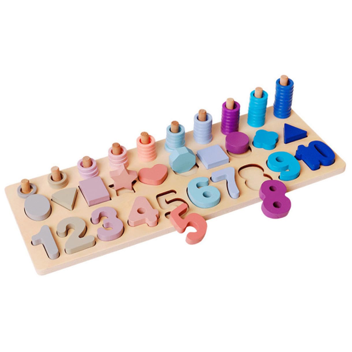 Hohopeti Juego Montessori de Madera Números y Formas Geométricas para Coordinación Mano-Ojo, Juguete Educativo para Bebés y Niños en Etapa de Aprendizaje