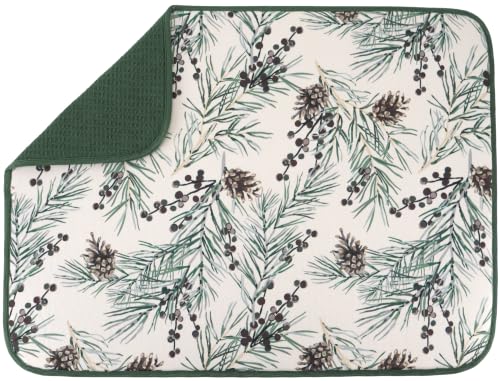Image of S&T INC. Dish Drying Mat, 18 inch x 24 inch, XL, Green Pinecones