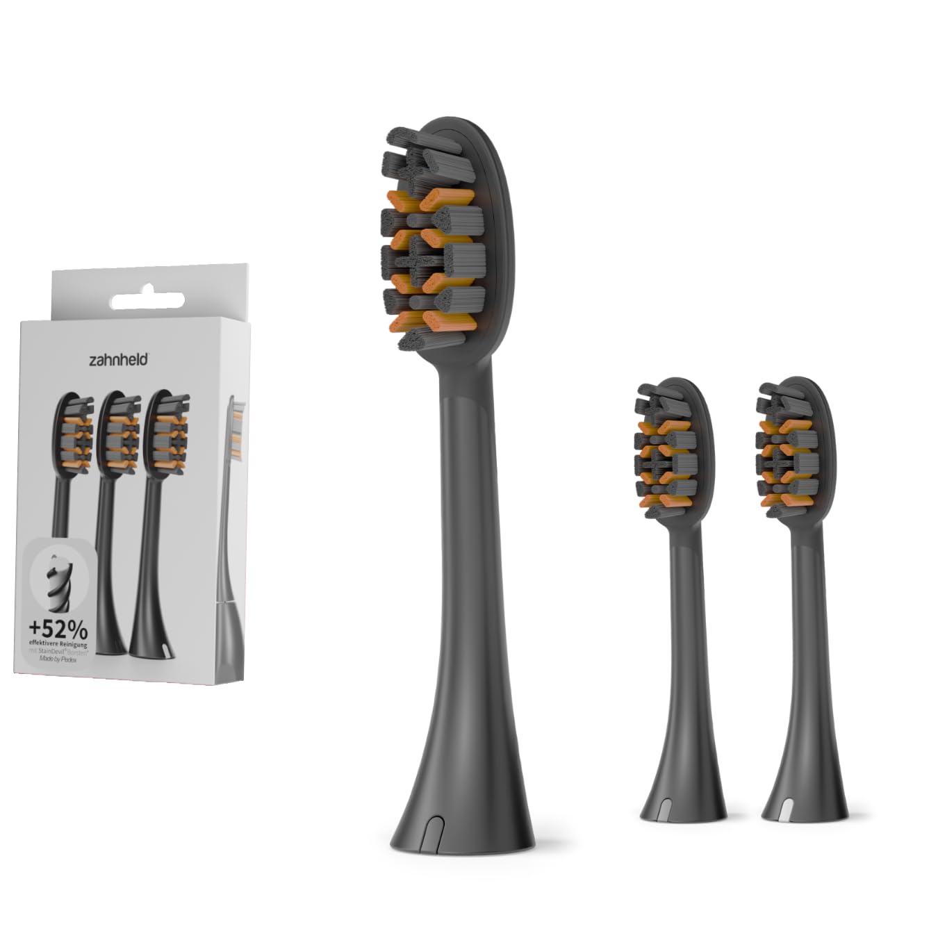 Zahnheld® Bürstenkopf Pro X-Clean | Mittelharte Wechselköpfe Für Gero Schallzahnbürste | Effektive Reinigung (Schwarz, 3 Stück)