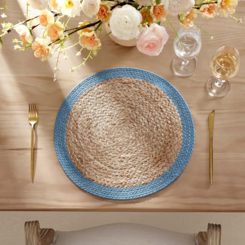 Laura Ashley 15 inch Round Braided Jute Placemats, Set of 4, Solid Blue by Laura Ashley - Used condition - Image 2