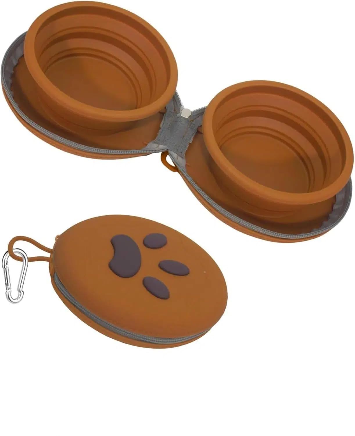Collapsible Dog Bowls, 2-in-1 Silicone Pet Food and Water Bowl with Carabiner, Portable Double Compartment Dish for Travel, Camping, Hiking Puppy Essentials